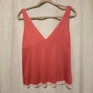 Theory Two-Tone Pink V-Neck Flowy Tank Top Women's size M